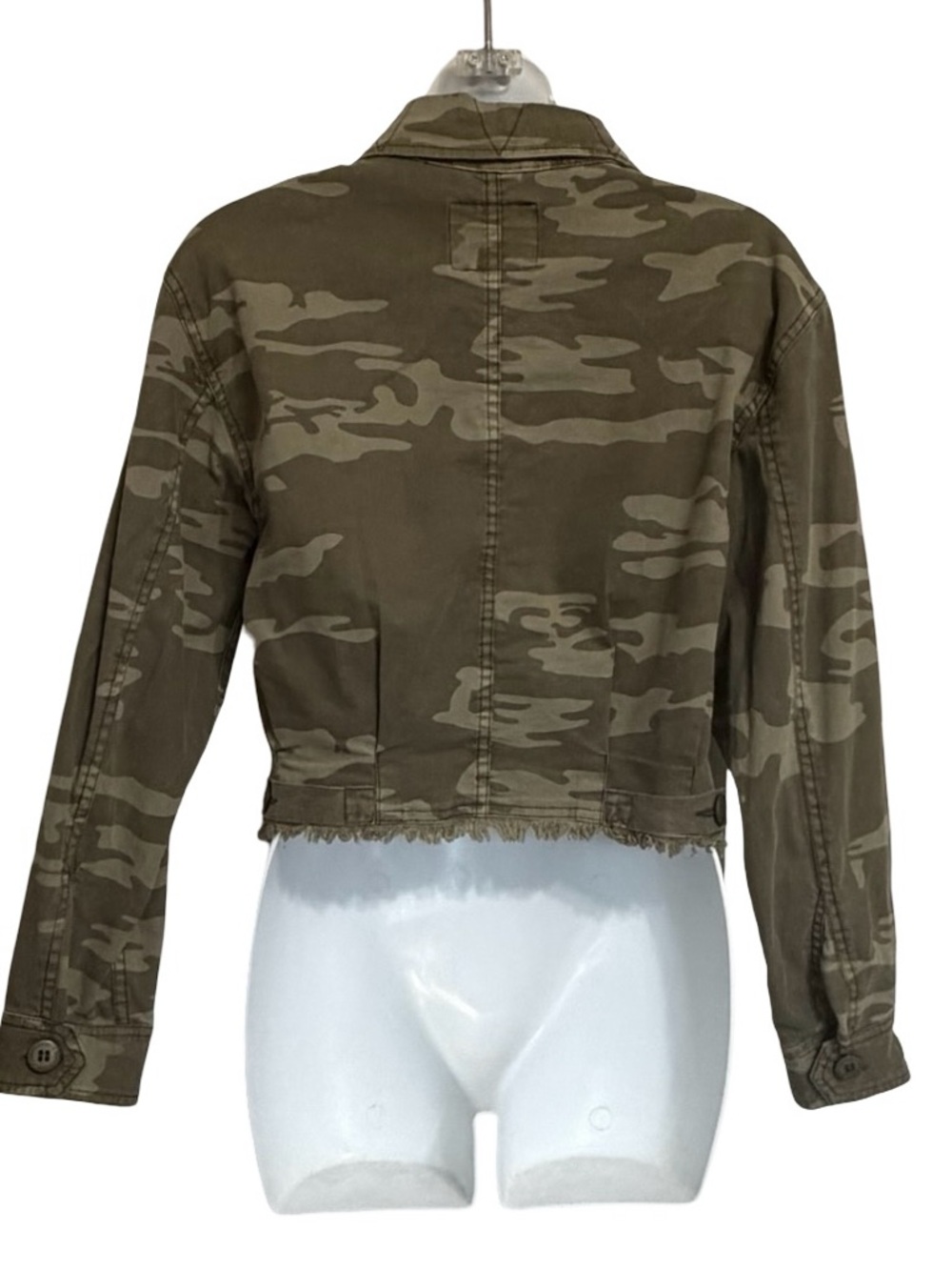 Sanctuary Olive Camo Cropped Utility Jacket with Frayed Hem - Picture 2 of 7